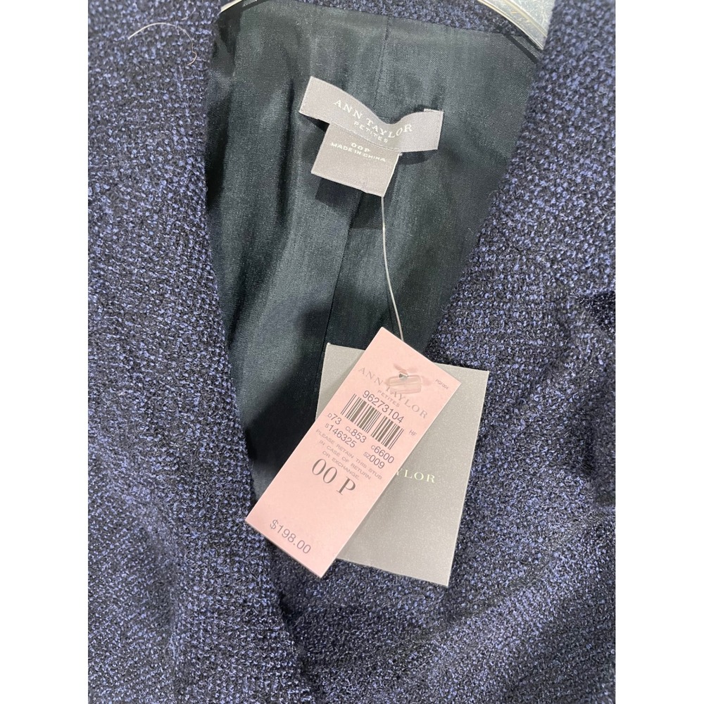 Ann Taylor Petites Navy Blue‎ Tweed Peplum Ruffle Blazer Jacket 00P NWT $198 - Picture 5 of 9